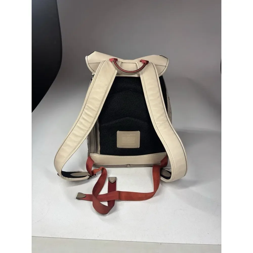 Coach League Flap Backpack Signature Jacquard Stone Ivory Leather Academia Rare